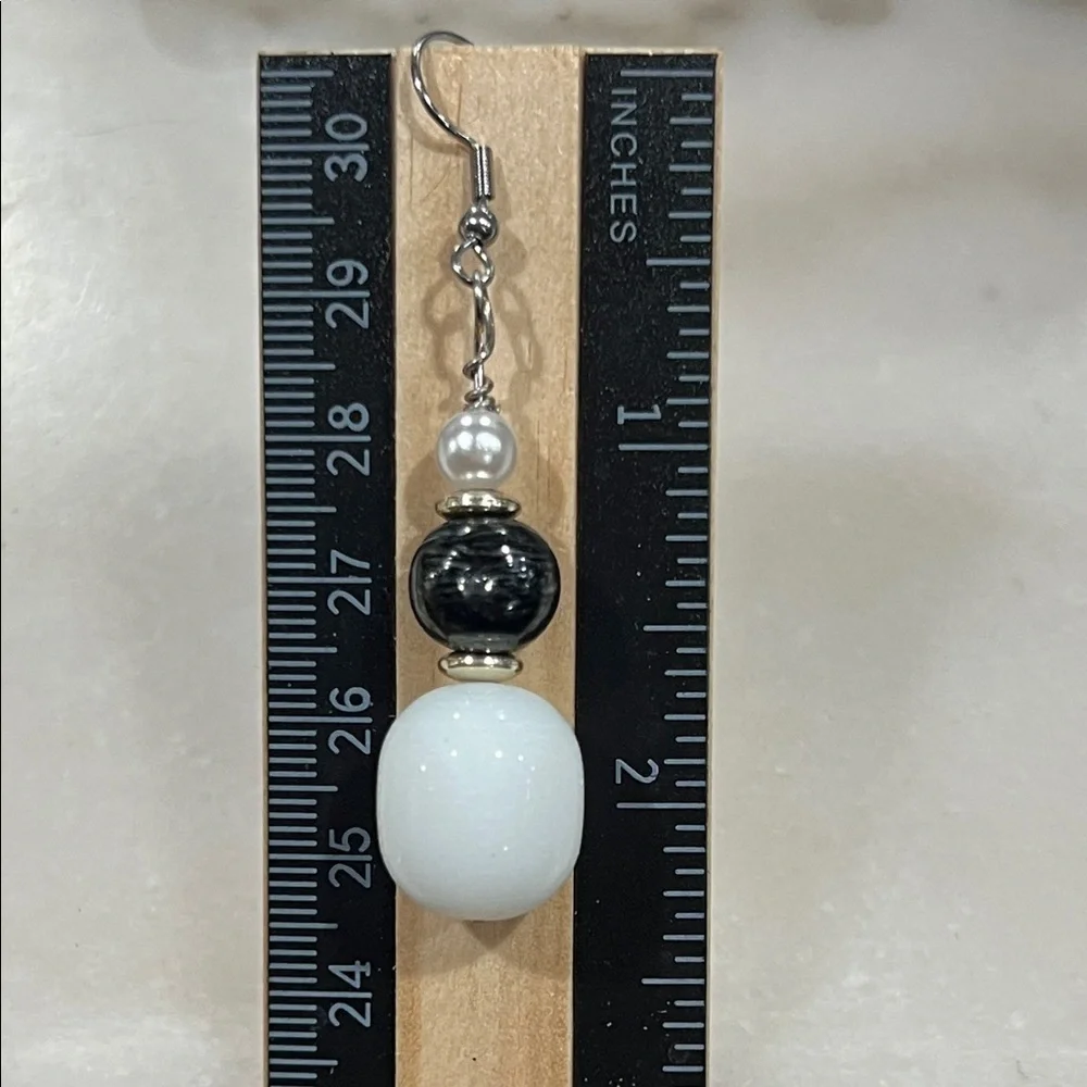 Artisan Black and White Beaded Earrings